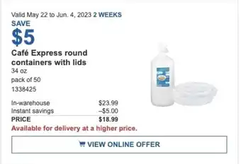 Costco Café Express round containers with lids offer