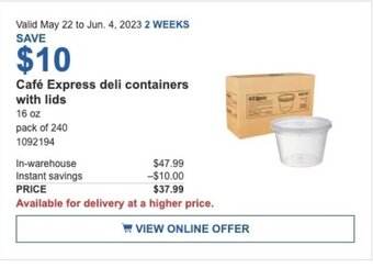 Costco Café Express deli containers with lids offer