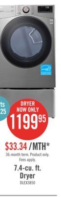 The Brick Lg 7.4 cu. ft. electric dryer with built-in ai - dlex3850v offer