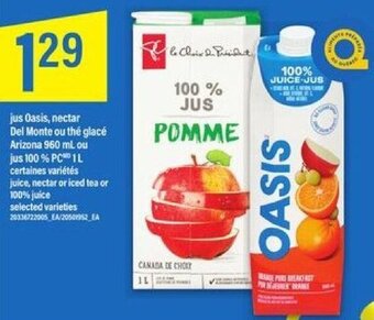 Maxi jus Oasis, nectar Del Monte ou thé glacé Arizona 960 mL offer