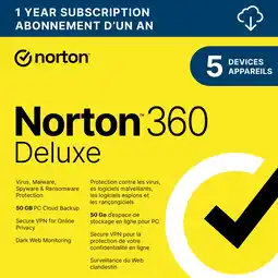 Best Buy Norton 360 deluxe (pc/mac) - 5 devices - 50gb cloud backup - 1-year subscription - digital download offer