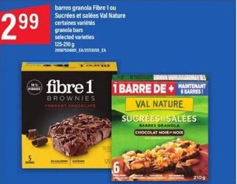 Maxi barres granola Fibre 1 ou Sucrées et salées Val Nature 125-210 g offer