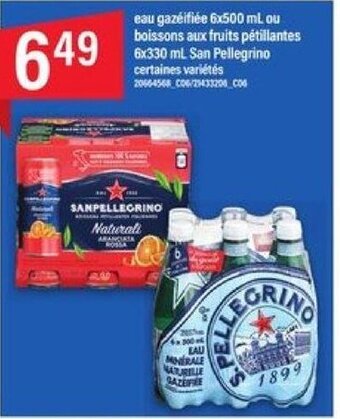 Maxi eau gazeifiée 6x500 ml. ou boissons aux fruits pétillantes 6x330 mL San Pellegrino offer
