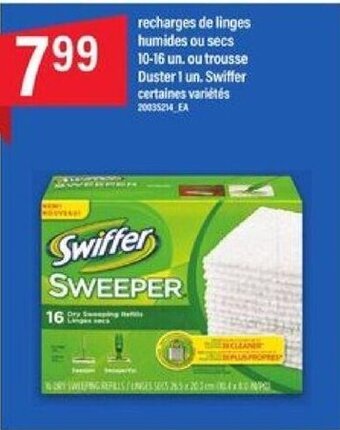 Maxi recharges de linges humides ou secs 10-16 un. ou trousse Duster 1 un. Swiffer offer