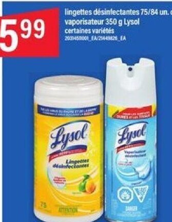 Maxi lingettes désinfectantes 75/84 un.ou vaporisateur 350 g Lysol offer