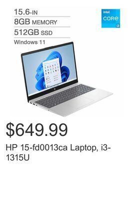 Costco Hp 15-fd0013ca laptop, i3-1315u offer
