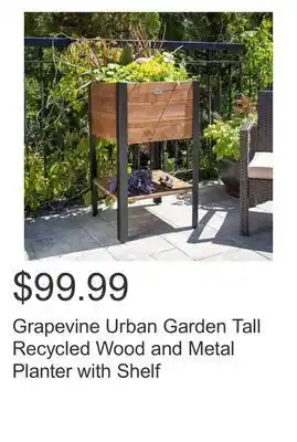 Costco Grapevine urban garden tall recycled wood and metal planter with shelf offer