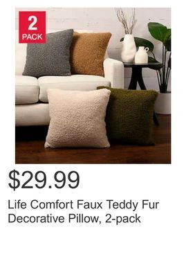 Costco Life comfort faux teddy fur decorative pillow, 2-pack offer