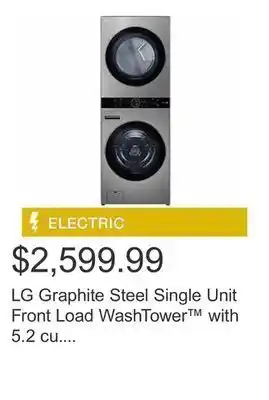 Costco Lg graphite steel single unit front load washtower™ with 5.2 cu. ft. steam washer and 7.4 cu. ft. electric steam dryer offer