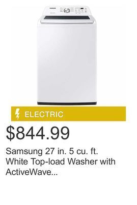 Costco Samsung 27 in. 5 cu. ft. white top-load washer with activewave agitator offer