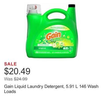 Costco Gain liquid laundry detergent, 5.91 l 146 wash loads offer