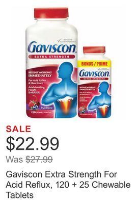 Costco Gaviscon extra strength for acid reflux, 120 + 25 chewable tablets offer