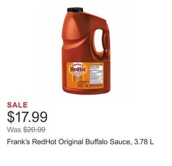 Costco Frank's redhot original buffalo sauce, 3.78 l offer