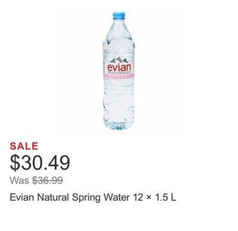 Costco Evian natural spring water 12 × 1.5 l offer
