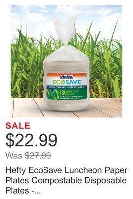 Costco Hefty ecosave luncheon paper plates compostable disposable plates - 180 pack offer