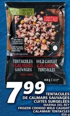 IGA MARINA DEL REY FROZEN COOKED WILD CAUGHT CALAMARI TENTACLES 454 g offer