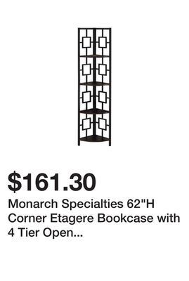 Newegg Monarch specialties 62h corner etagere bookcase with 4 tier open storage shelves - espresso, black offer
