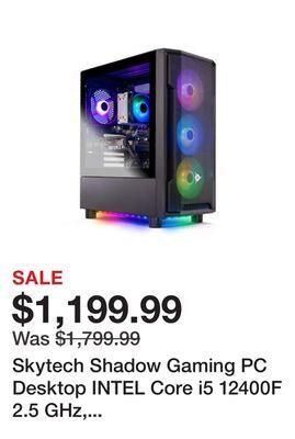 Newegg Skytech shadow gaming pc desktop intel core i5 12400f 2.5 ghz, nvidia rtx 3060, 1tb nvme ssd, 16gb ddr4 ram 3200, 600w gold p offer