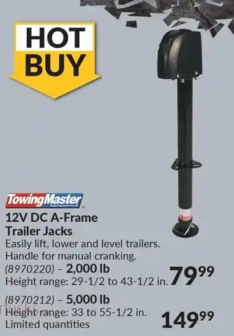 Princess Auto 12V DC A-Frame Trailer Jacks Height range: 29-1/2 to 43-1/2 in. 2,000lb offer