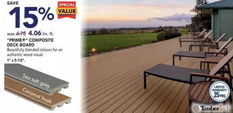 Lowe's Timbertech prime+ composite deck board offer