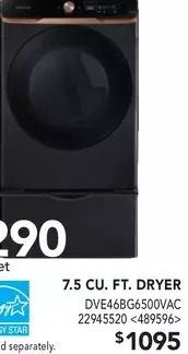 Lowe's Samsung 7.5 cu. ft. dryer offer
