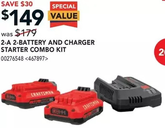 Lowe's Craftsman 2-a 2-battery and charger starter combo kit offer