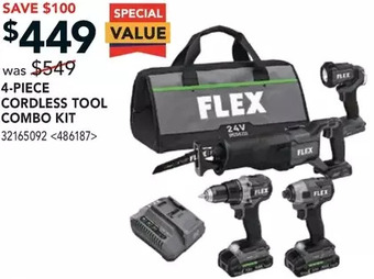 Lowe's Flex 4-piece cordless tool combo kit offer