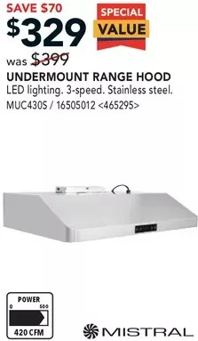 Lowe's Mistral undermount range hood offer