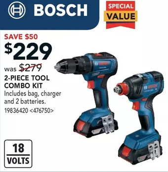 Lowe's Bosch 2-piece tool combo kit offer