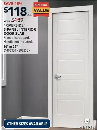 Lowe's Metrie riverside 5-panel interior door slab offer