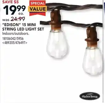 Lowe's Harbor breeze edison 15 mini string led light set offer