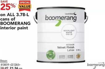 Lowe's 3.78-l cans of boomerang interior paint offer
