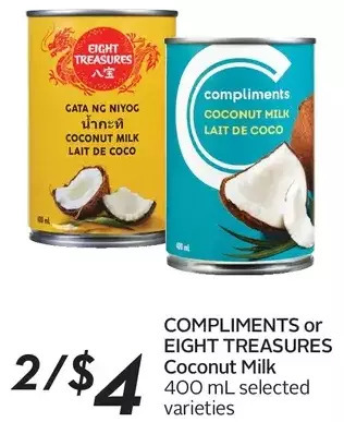 Sobeys Compliments or eight treasures coconut milk offer