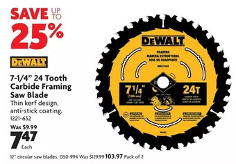 Home Hardware 7-1/4 24 tooth carbide framing saw blade | 12 circular saw blades offer