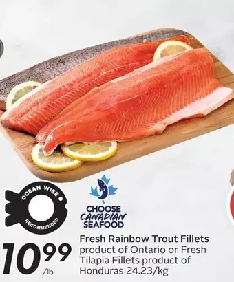 Sobeys Fresh rainbow trout fillets or fresh tilapia fillets offer