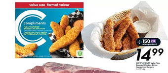 Sobeys Compliments value size breaded chicken strips, nuggets or burgers offer
