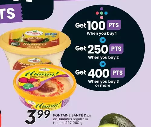 Sobeys Fontaine santé dips or hummus offer