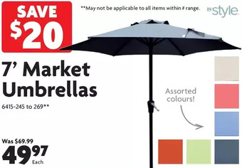 Home Hardware 7' market umbrellas offer