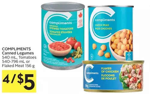 Foodland Compliments canned legumes, tomatoes or flaked meat offer