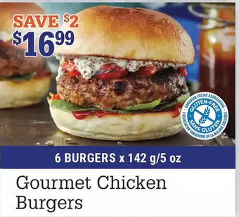 M & M Food Market Gourmet chicken burgers offer
