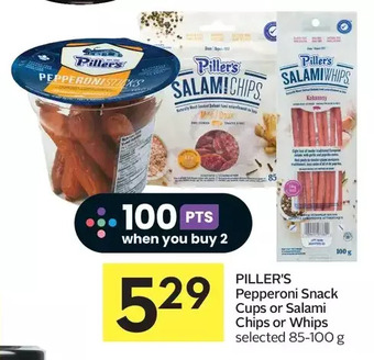 Foodland Piller's pepperoni snack cups | salami chips | whips offer