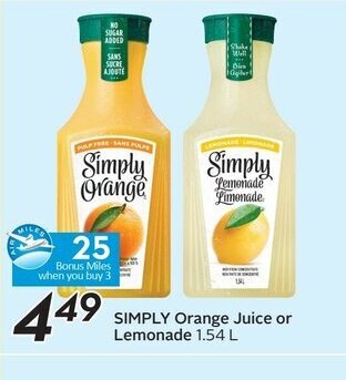 Sobeys Simply orange juice or lemonade offer