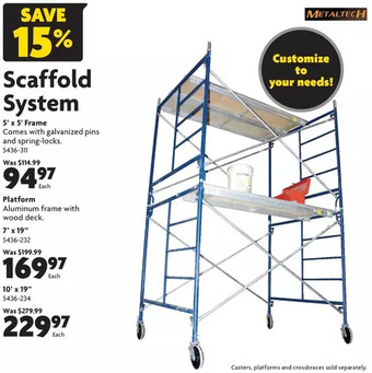 Home Hardware Scaffold system 5' x 5' frame | platform: 7' x 19 , 10' x 19 offer