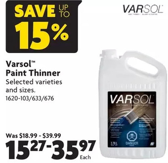 Home Hardware Varsol paint thinner offer