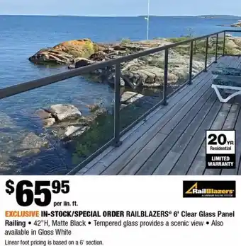 Home Depot Railblazers 6' clear glass panel railing offer