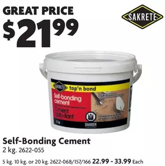 Home Hardware Self bonding cement 2 kg | 5 kg, 10 kg, or 20 kg offer