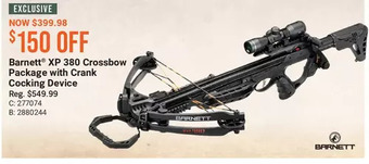 Cabela's Barnett xp 380 crossbow package with crank cocking device offer