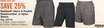 Cabela's Redhead men's 8-pocket, beachcomber, or nylon shorts offer