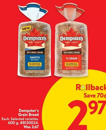 Walmart Dempster's grain bread offer