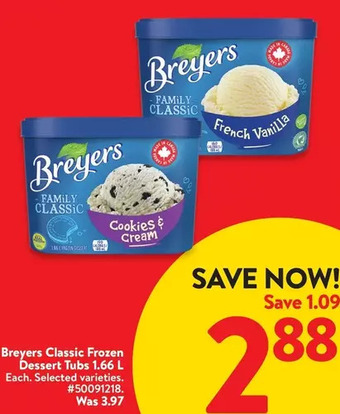 Walmart Breyers classic frozen dessert tubs offer